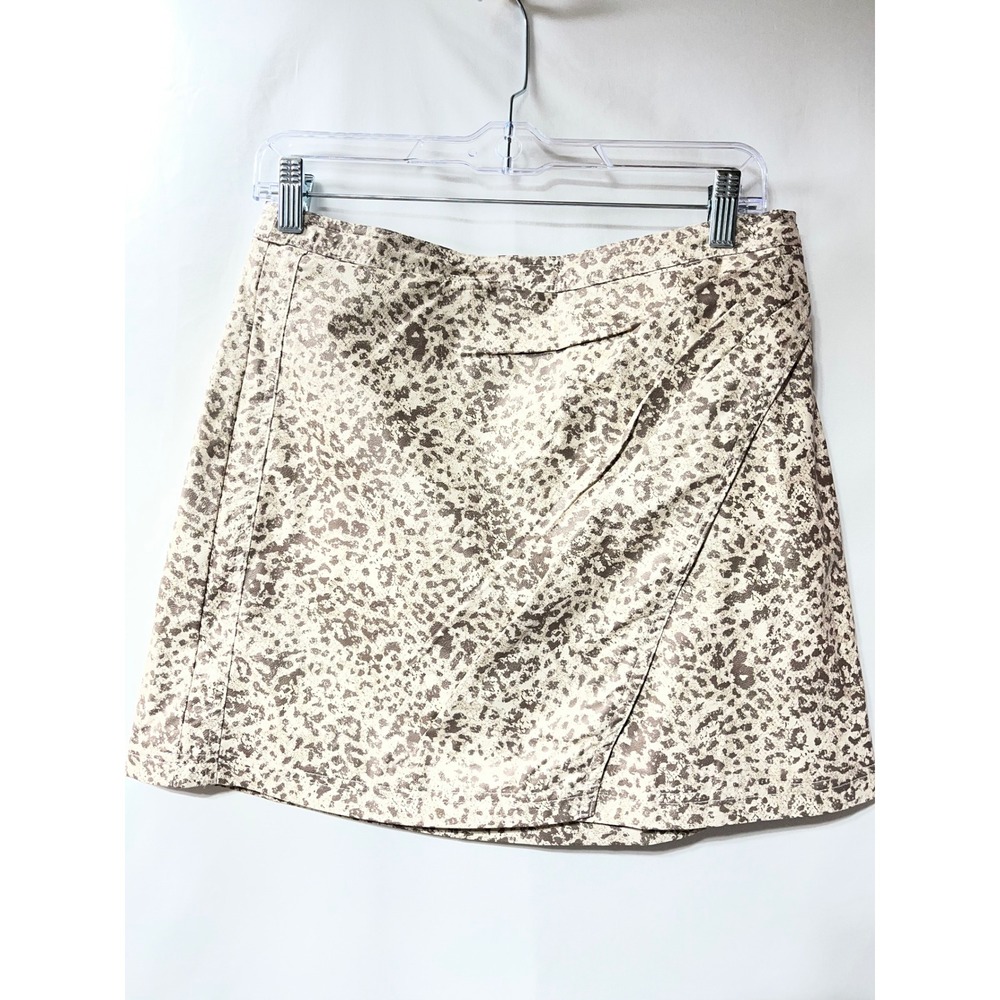 Free People Animal Print Mini‎ Skirt Beige Brown A-Line Wrap Front Size 8
